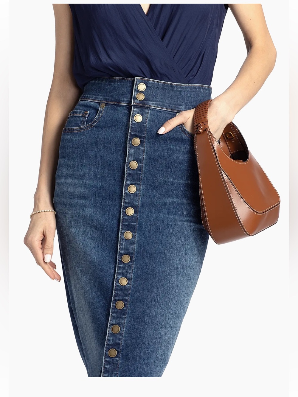 RAMY BROOK| Karter Denim High-Waisted Midi-Skirt| size 24 - Picture 2 of 7